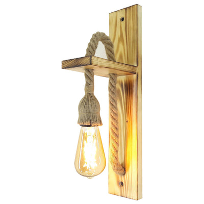 HT162 | Wandlamp - industriële stijl, retro houten touw wandlamp