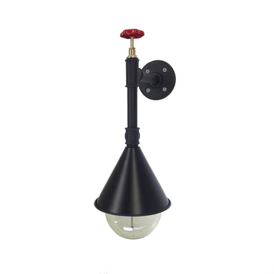 HT067 | Wandlamp, Steampunk, zwarte pijp met rode klep