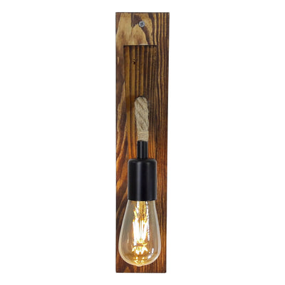 HT102 - Industrial Wood Wall Lamp, Vintage- Retro, Wood & Rope
