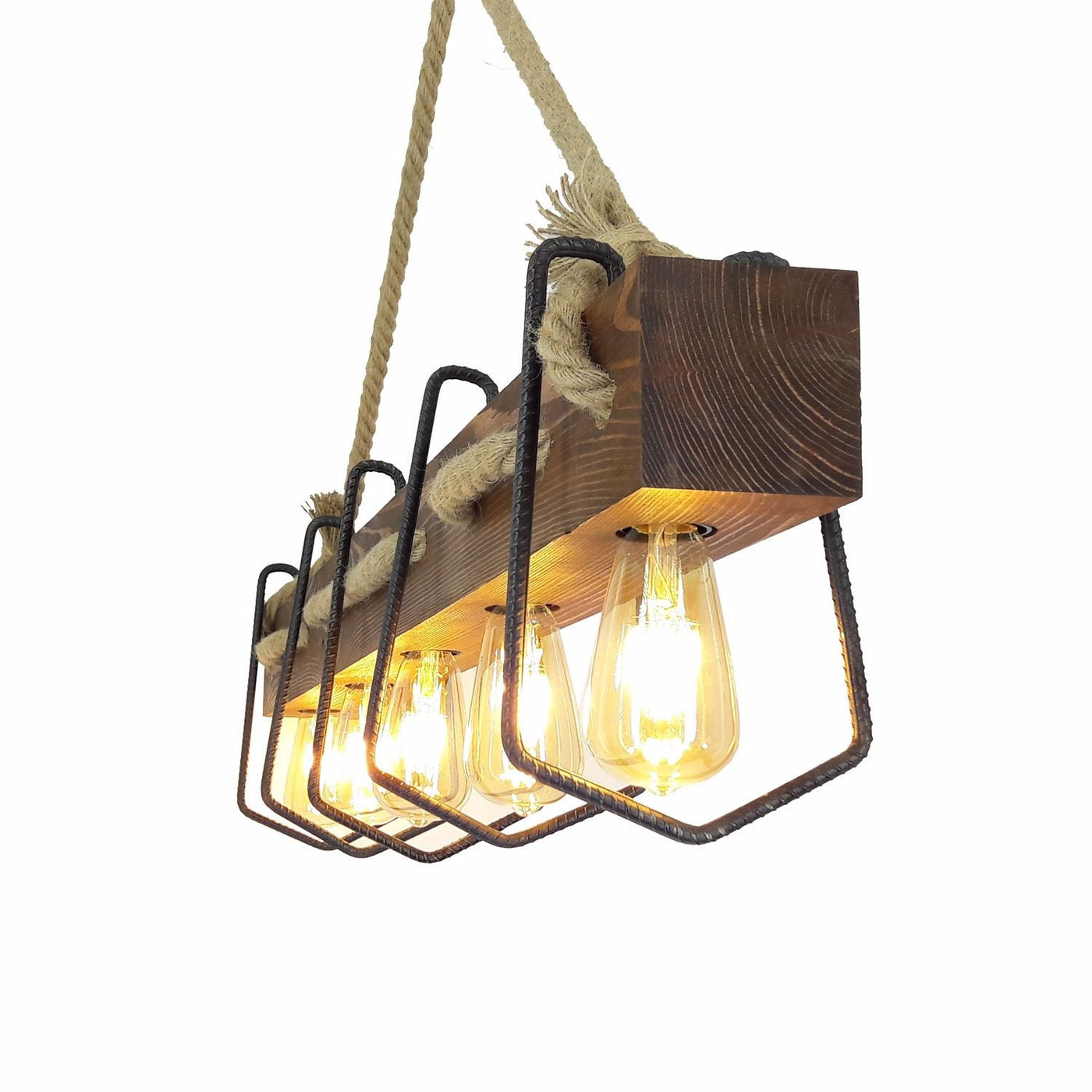 HT107 | Industriële hanglamp, hout, retro design | 5x E27-lampen