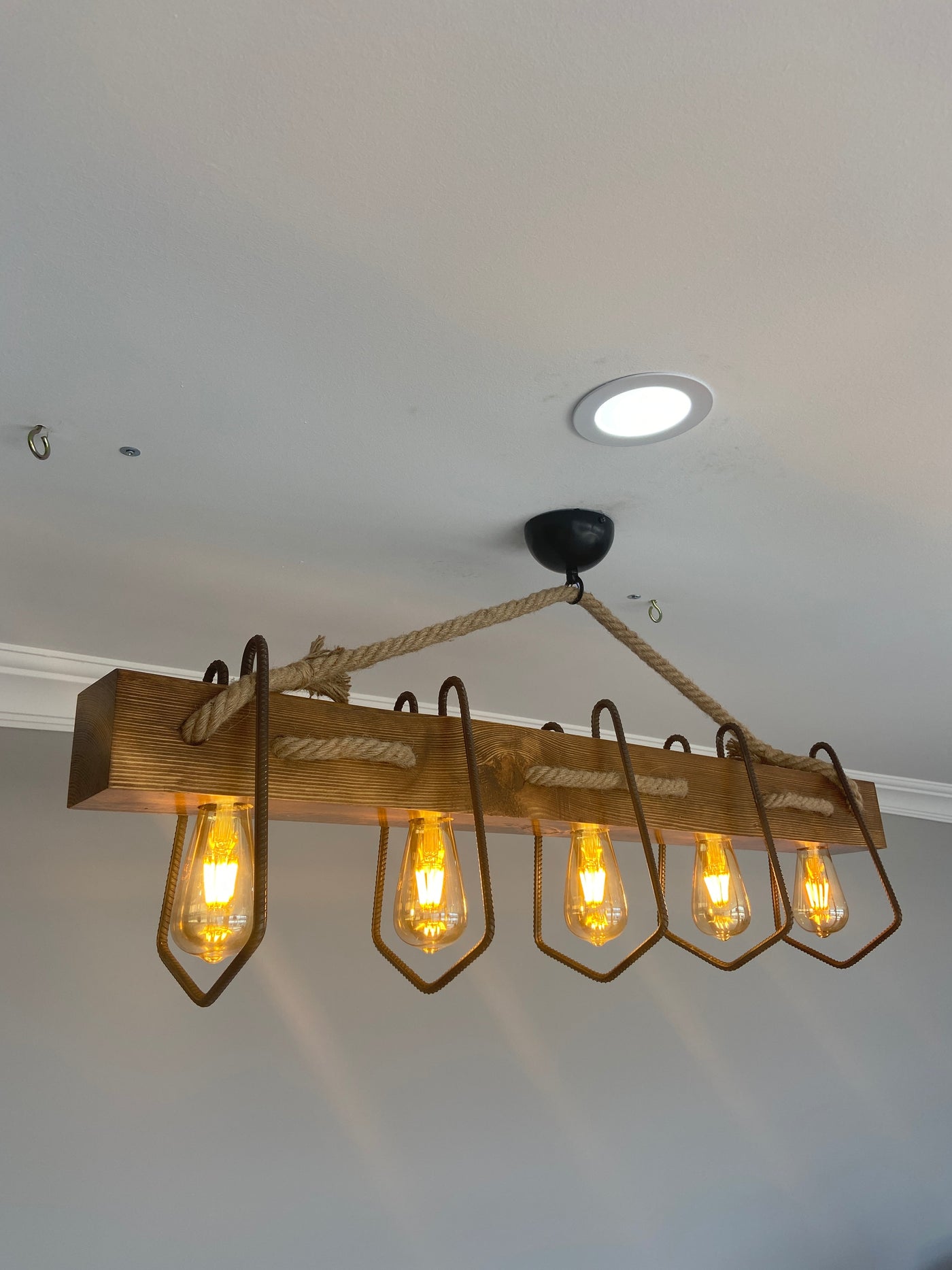 HT107 | Industrial Pendant Lamp, Wood, Retro Design | 5x E27 Bulbs