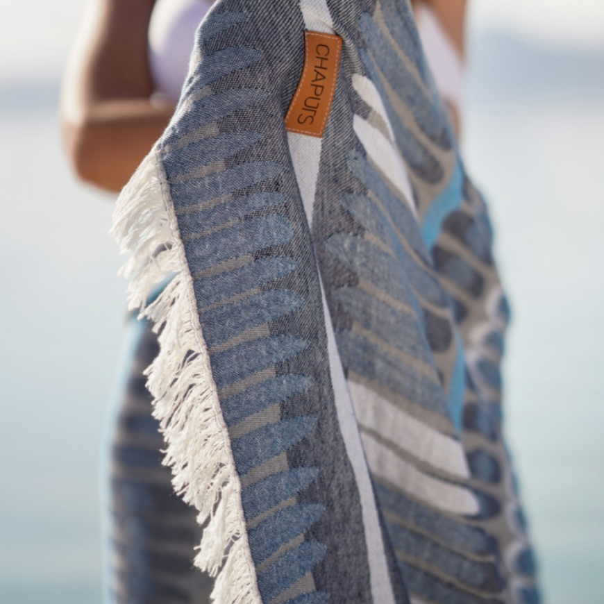 Tibia | Blue & Grey, Prime Quality, Turkish Peshtemal - Hammam Towel - Beach Towel - %100 Organic Turkish Cotton XL Hamamdoeken, strandlaken