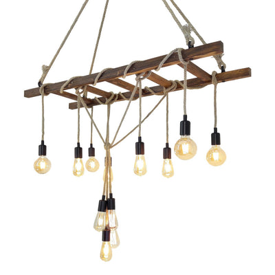 HT073 | XLarge, Wood Ladder Chandelier, 140x42 cm, 12 Bulbs